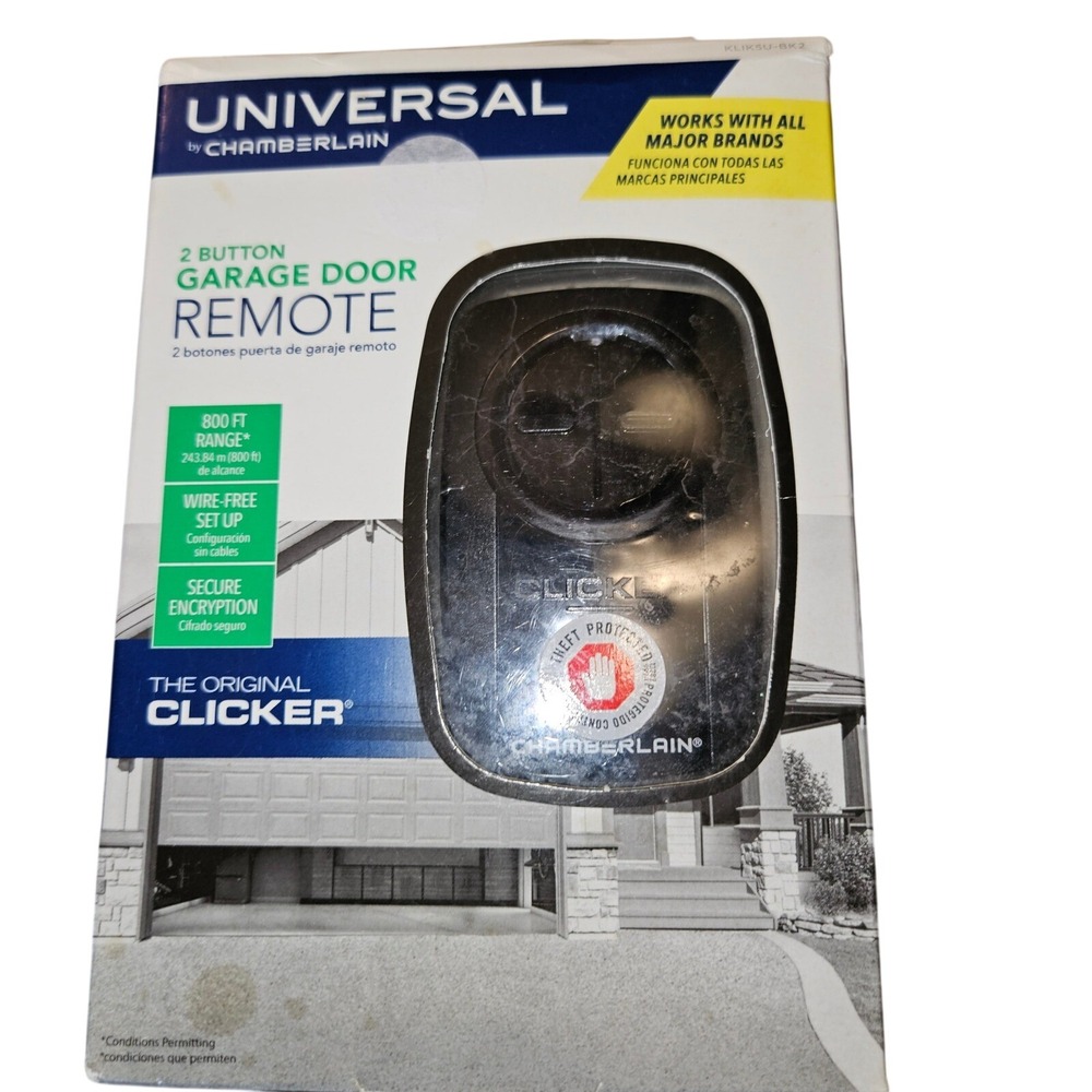 NEW Chamberlain KLIK5U-BK2 Clicker Universal 2 Button Garage Door Remote Black‎